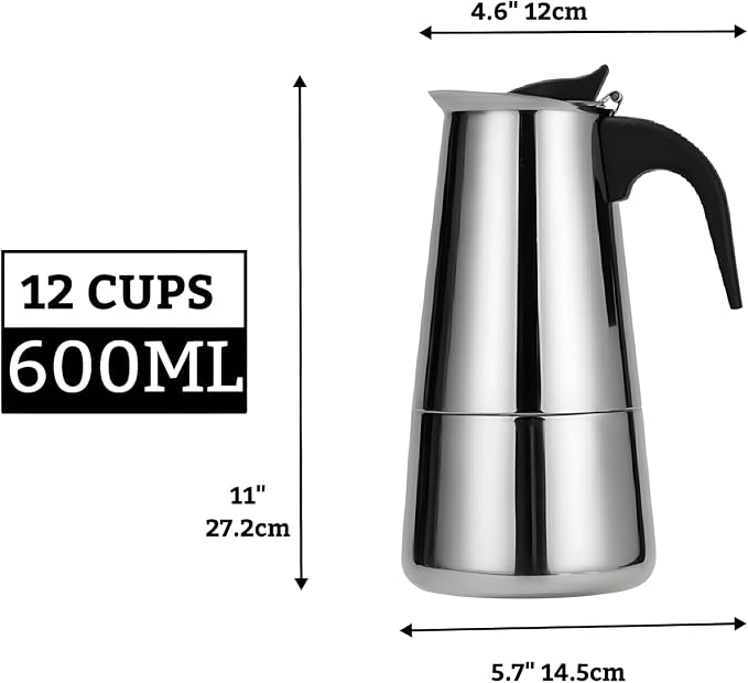 Stainless Steel Moka Pot, Gas/Electric Stovetop Espresso Maker, Percolator Coffee Pot Italian Percolator Cuban Café Brewing, Greca Coffee Maker (12CUP 600ml) - Image 9
