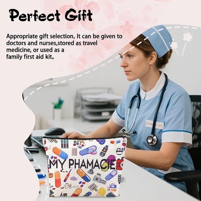 Pharmacy Technician Makeup Bag Pharmacist Graduation Retirement Appreciation Gifts Pharmacy Medication Storage Pharmacist Student Essentials Medical Zip Bag Travel Pharmacie Toiletry Cosmetic Pouch - Image 5