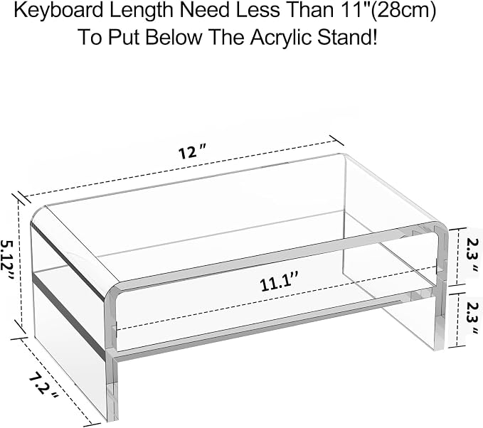 Egchi Acrylic Monitor Stand Riser, 2 Tier Clear Computer Monitor Stand for Home Office Business, PC Desk Stand Monitor Riser for Keyboard Storage, Laptop, Printer and TV Screen -12x7.2x5.12 inches - Image 2