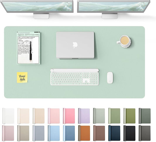 YSAGi Leather Desk Protector, Office Mat, Large Mouse Mat, Non-Slip PU Leather Blotter, Laptop Desk Pad, Waterproof Writing Pad for Office and Home (Pale Green, 47.2" x 23.6") by YSAGi