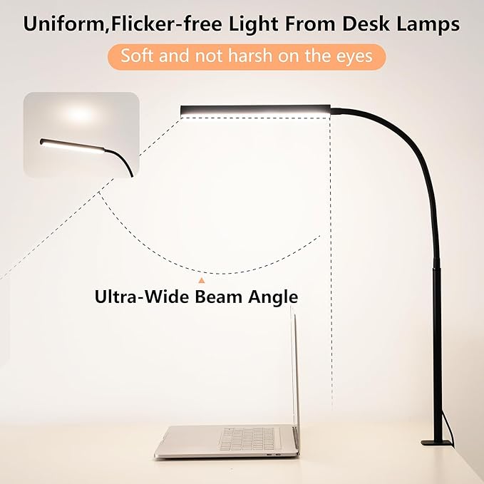 LED Desk Lamp for Office Home, Adjustable Flexible Eye-Caring Desk Light with,5 Modes 10 Brightness Adjustment, USB Adapter Desk Lamp with Clamp-MINI-B - Image 6