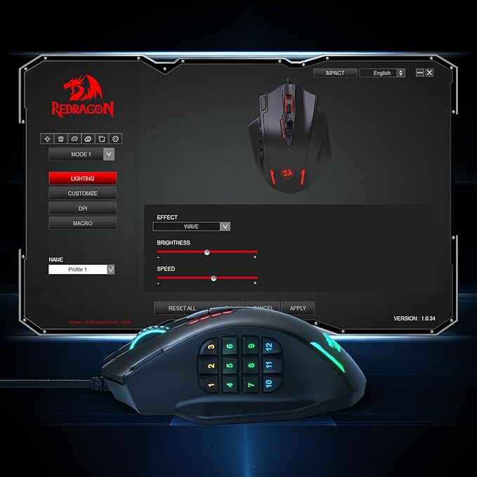 Redragon M908 Wired MMO RGB Gaming Mouse 12400 DPI Remapping Keys | Stable Lag-Free Connection, Redefine Keybinding Macro, Vibing Backlight, Ergonomic Grip Body Comfort - Image 8