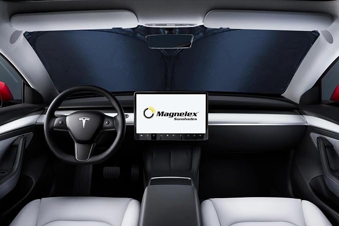 Magnelex Tesla Windshield Sun Shade for Model S 2012-2026 - Reflective Polyester Blocks Heat & Sun, Foldable Car Window Sun Blocker, Mirror Cut-Out, Fade-Resistant Sunshade, Tesla S Accessories - Image 2