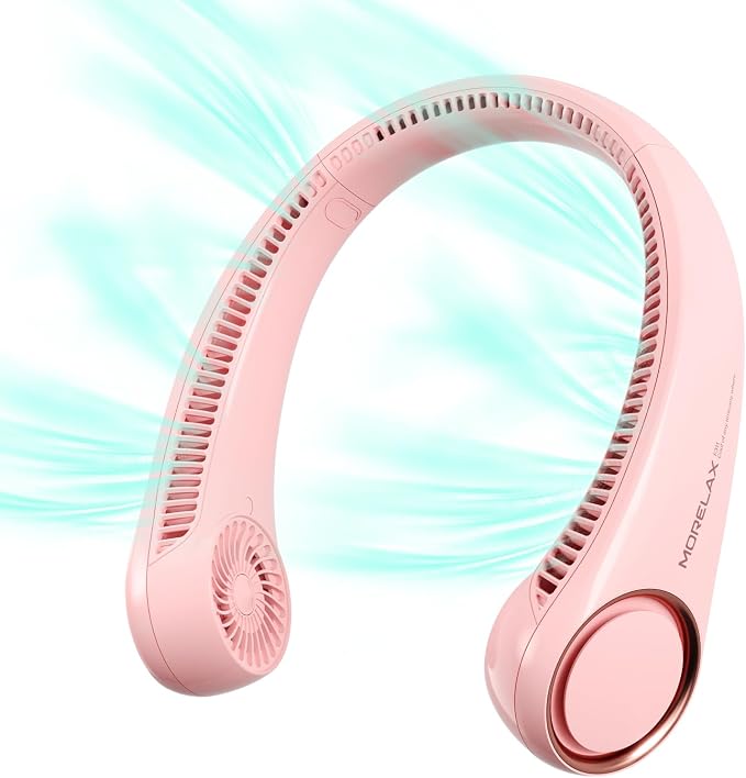 Morelax Neck Fan, USB Rechargeable Personal Fan, 3 Speeds Adjustable, Large air outlet Powerful Strong Wind, Adjustable, 360° Cooling, Super Quiet, No Blade Design, No Hair Twisting, Small (Pink) - Image 9