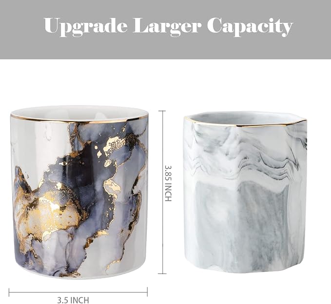 Marble Pencil Holder, Durable Ceramic Desk Organizer Office Supplies,Desktop Stationary Organizer,Multi-Functional Pencil Storage for Desktop Accessories,Office,Classroom,Home,Gray Gold - Image 2