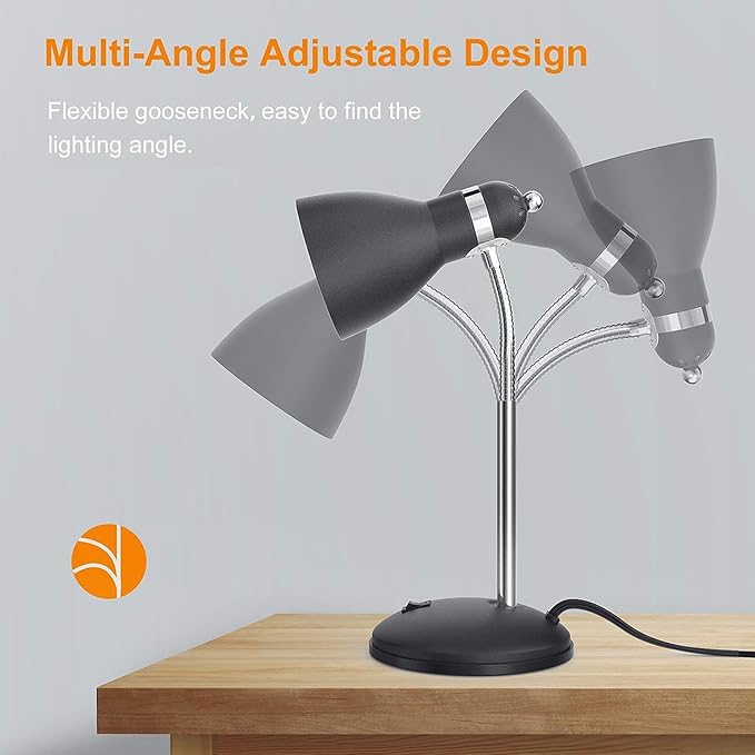 LEPOWER Metal Desk Lamp, Adjustable GooseNeck Reading Light for Bedroom | Compact & Sturdy, Space-Saving for Bedside & Dorm, E26 Table Lamp, Eye-Caring, Ideal for Study, Office, Back to School - Image 6
