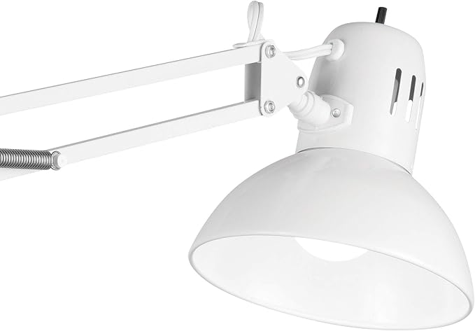 Globe Electric 52847 31.5 Inch Swing Arm Clamp-On White Desk Lamp with Nickel Accents, On/Off Rotary Switch, Book Reading Light, Home Essentials, Office Décor, LED Bulb Compatible - Image 9