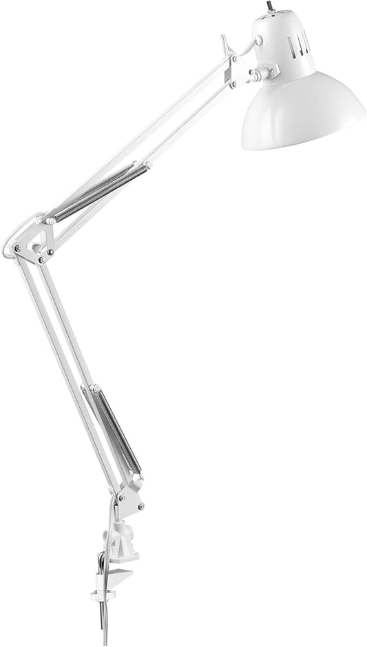 Globe Electric 52847 31.5 Inch Swing Arm Clamp-On White Desk Lamp with Nickel Accents, On/Off Rotary Switch, Book Reading Light, Home Essentials, Office Décor, LED Bulb Compatible by GlobeElectric