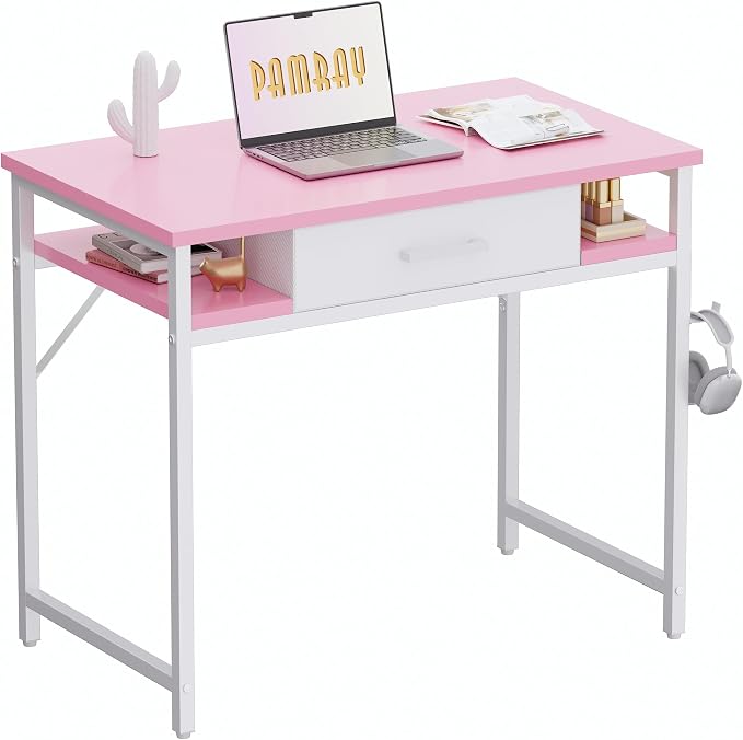 Pamray 32 Inch Small Computer Desk with Drawers for Bedroom Small Spaces | Compact, Sturdy, Easy Assembly, Mini, Suitable for Dorm and Apartment, Study and Writing by PAMRAY