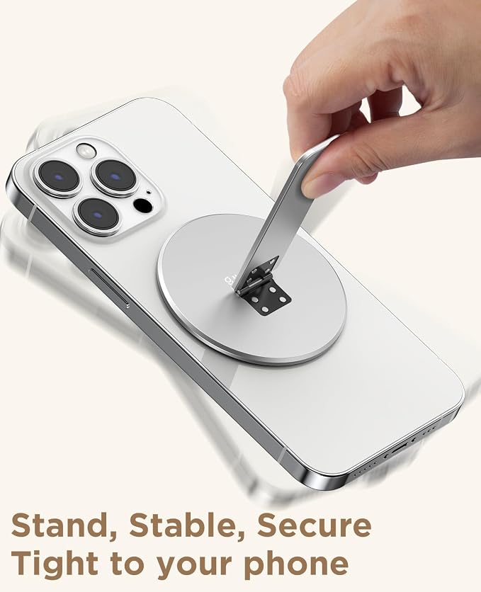 Magnetic Phone Stand Grip for Magsafe, Utral-Thin Snap-on Phone Kickstand, Holder & Grip, Foldable & Adjustable for Hands-Free Viewing | Compatible with Phone 16 15 14 13 12 Pro,Silver - Image 6