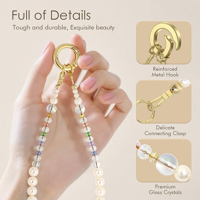 SURPHY Phone Charm, Handmade Beaded Phone Wrist Strap with Tether Tab | Phone Charm Strap, Phone Chain with Premium Metal Buckle, Wrist Strap Fits Cellphone Cases, Wallets, Bags, Keys - Image 4