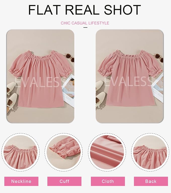 EVALESS Womens Tops Off The Shoulder Blouses for Women Dressy Casual Cute Puff Sleeve T Shirts Fashion 2026 - Image 9