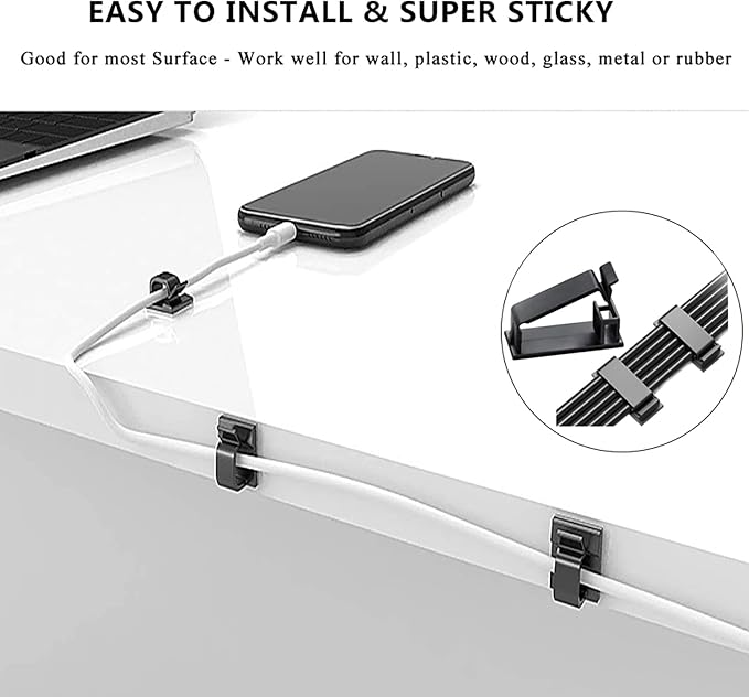 N NOROCME 192 PCS Cable Management Kit 4 Wire Organizer Sleeve | 11 Cable Holder,35Cord Clips 10+2 Roll Cable Organizer Straps,100 Fastening Cable Ties,for Computer TV Under Desk - Image 9