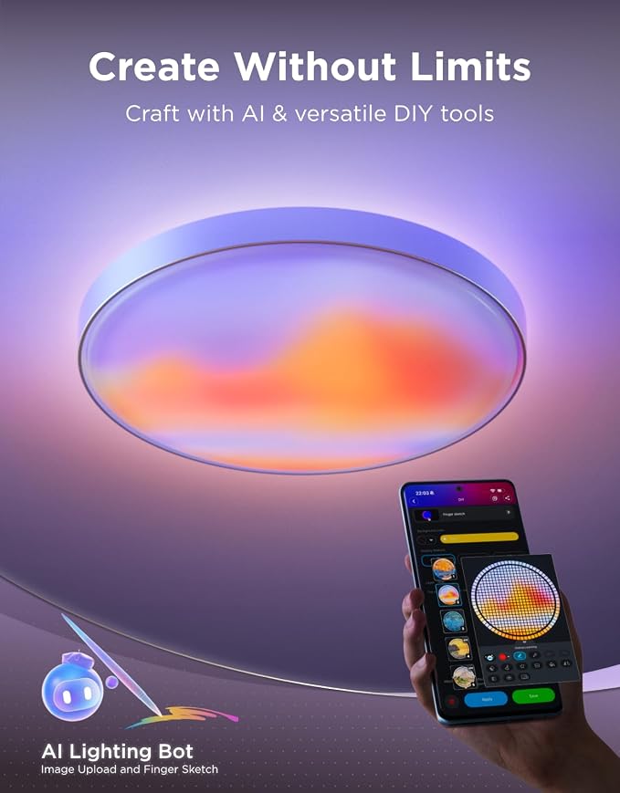 Govee Ceiling Light Ultra 21 Inch, 5000LM Smart Flush Mount Ceiling Light | DIY Ceiling Canvas for Living Room, Bedroom & Game Room, Compatible with Matter & Alexa, RGBIC & Tunable White 2700K-6500K - Image 4