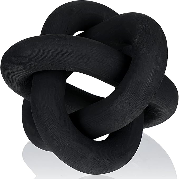 Yalikop 3 Link Wood Knot Decor Rustic Home Décor Accents Hand Carved Coffee Table Decoration, Boho Chain Link Decoration, Modern Shelf, Rustic Objects for Home Living Room Bedroom(Black) by Yalikop