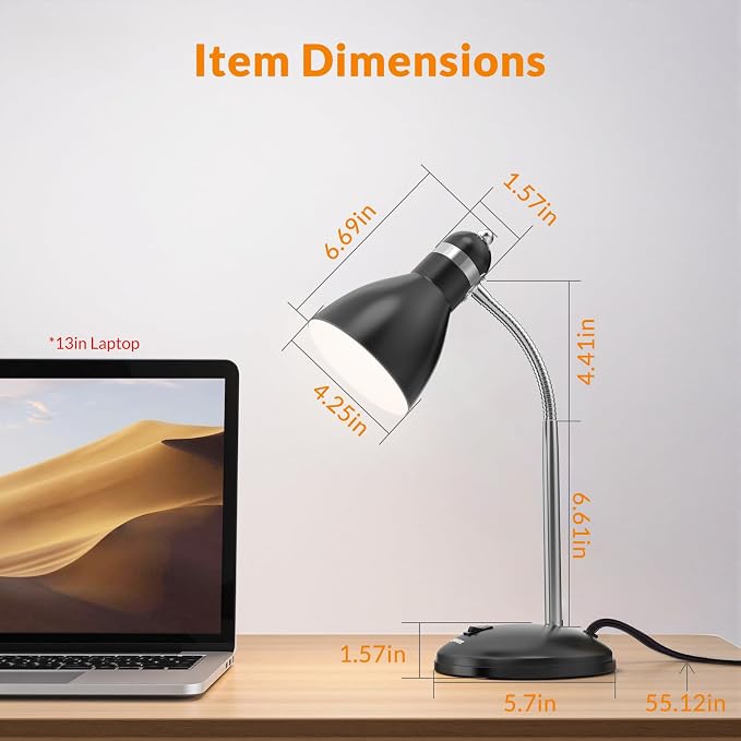 LEPOWER Metal Desk Lamp, Adjustable GooseNeck Reading Light for Bedroom | Compact & Sturdy, Space-Saving for Bedside & Dorm, E26 Table Lamp, Eye-Caring, Ideal for Study, Office, Back to School - Image 2