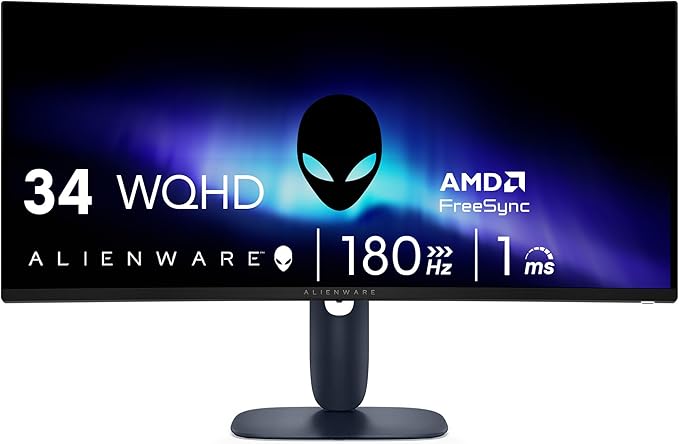 Alienware 34 Curved Gaming Monitor – AW3425DWM - 34-inch WQHD 180Hz 1ms Display, 1500R, AMD FreeSync Premium, VESA AdaptiveSync. by Alienware