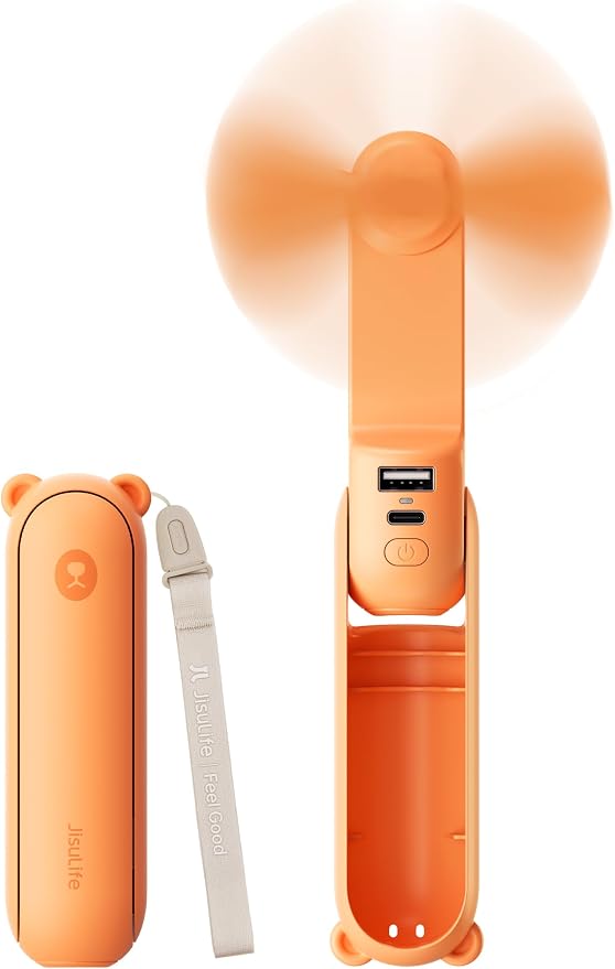 JISULIFE 3 IN 1 Handheld Mini Fan - Portable Fan & Power Bank & Flashlight, 19H Max Cooling, USB Rechargeable, Pocket-Sized for Travel, Cruise, Concerts, Makeup, Summer Gifts for Women(Tropical Coral) by LivechillStaycool