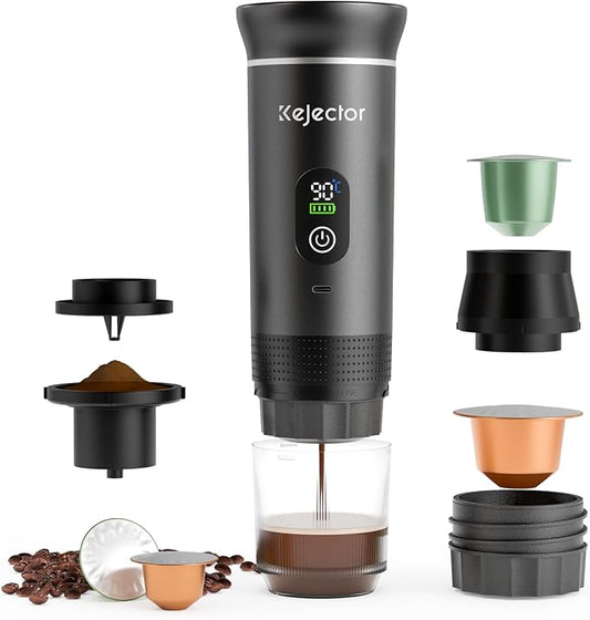 Portable Coffee Maker Espresso Machine Cafetera Portatil Personal Rechargeable Coffee Maker Small for Travel Camping usb-c Battery Espresso Maker, 3-IN-1 Compatible with Ground Coffee & NS Capsule by KEJECTOR