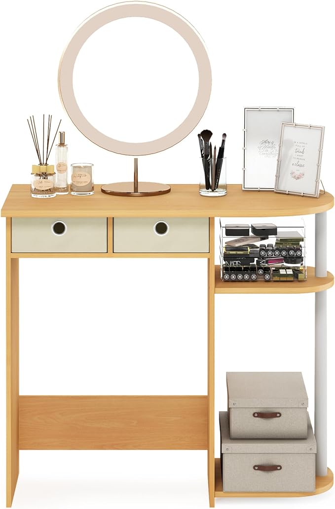 Furinno Go Green 32-Inch Oak Computer Desk, Office Desk with 2 Side Shelves and Storage Bins, Rectangular Home Office Desk, Gaming Desk for Home Office, Bedroom, Study Room, Light Beech - Image 5