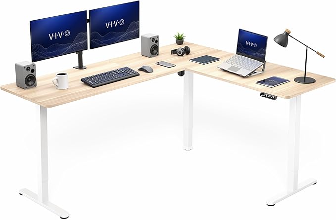 VIVO Light Wood 75 x 63 in Corner Standing Desk, DESK-E3CTC-75 | Electric, Large Reversible L-Shaped Table, Sit Stand Height Adjustable, Memory Controller, Office Furniture Sets, Black Frame by Unknown