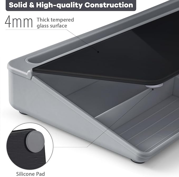 Varhomax Glass Desk Whiteboard with Storage, Desktop Organizer to-do List Memo Notepad Dry Erase White Board for Home Office and School Supplies (Gray&Black) - Image 4