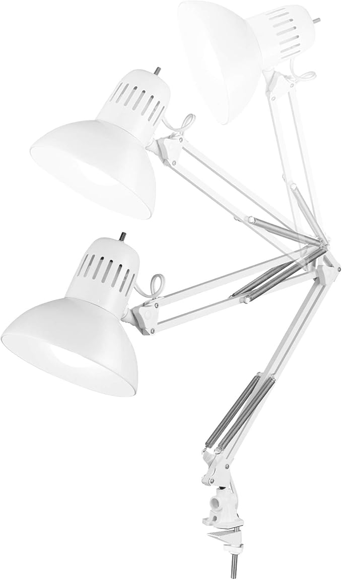 Globe Electric 52847 31.5 Inch Swing Arm Clamp-On White Desk Lamp with Nickel Accents, On/Off Rotary Switch, Book Reading Light, Home Essentials, Office Décor, LED Bulb Compatible - Image 8