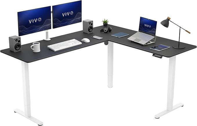 VIVO Black 75 x 63 in Corner Standing Desk, DESK-E3CTWB-75 | Electric, Large Reversible L-Shaped Table, Sit Stand Height Adjustable, Memory Controller, Office Furniture Sets, Black Frame by Unknown