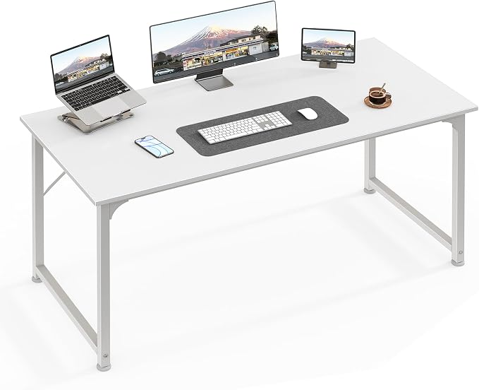 Huuger Computer Desk, 48 Inch Office Desk, Gaming Desk with Storage, Writing Desk Work Desk for Home Office, Study, Modern Simple Desk, Large Legroom, Metal Frame, White by Huuger