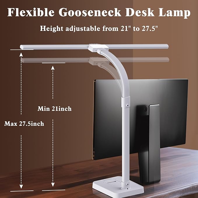 GAEFURY LED Desk Lamp for Home Office, 24W Bright Desk Lamp with Phone Holder Base - 25 Lighting Modes Eye-Caring Desk Light Adjustable Gooseneck Lamp for Workbench Drafting Reading Study-White - Image 5