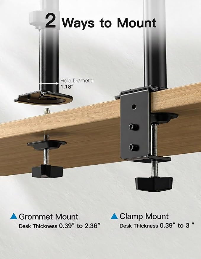 HUANUO Dual Monitor Mount for 2 Monitors up to 32 inches, Heavy Duty Dual Monitor Stand Holds up to17.6lbs, Dual Monitor Arm with Height Adjustable Tilt Swive Rotate, VESA Hole 75mm or 100mm - Image 7