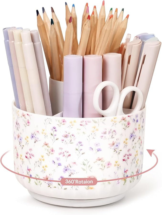 SKYDUE Rotating Pencil Pen Holder for Desk, Pencil Cup with 5 Slots | 360 Degree Rotating Desk Organizer, Desk Decor for Office, School, Home by SKYDUE