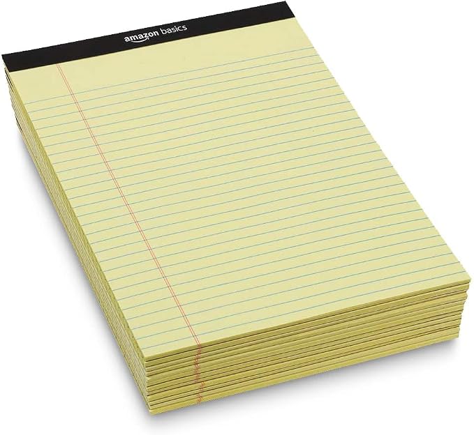 Amazon Basics Wide Ruled Lined Writing Pads, 8.5" x 11.75", Canary, 12-Pack of 50 Perforated Sheets, Sturdy Backing - Image 5