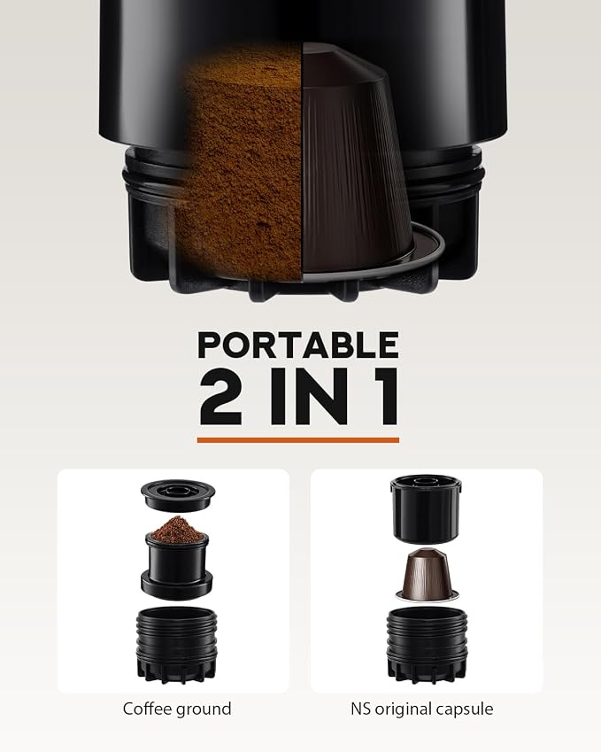 Portable Coffee Maker for Travel & Camping, Travel Lightweight Coffee Machines, Manually Operated, Compatible with Ground Coffee & NS Capsule Black (2Pcs) - Image 6