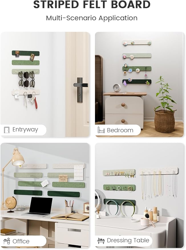 Fluxynara 13" x 2" Felt Wall Panels, Sagewood | 8-Pack Includes 50 Push Pins and Adhesive Tabs for Photos, Notes and Decor in Bedroom Doors, Home Office or Studios - Image 6