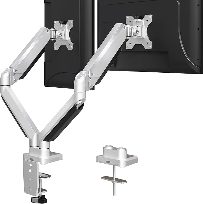 MOUNTUP Dual Monitor Desk Mount, Die-Cast Aluminum Fully Adjustable Double Monitor Arm, Computer Monitor Stand Fits 2 Screen 17 to 32 inch - Each Arm Holds 4.4-19.8LBS by MOUNTUP