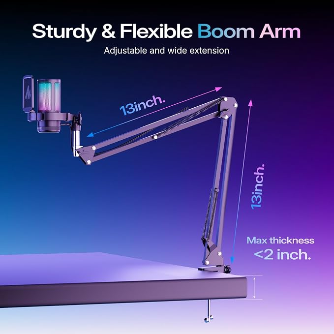 MAONO DGM20S Gaming Microphone for PC with Clear Voice & Noise Reduction | RGB Lighting, Tap-to-mute, Gain Control, Headphone Monitoring and Boom Arm for Discord Gaming, Streaming, Content Creation - Image 8