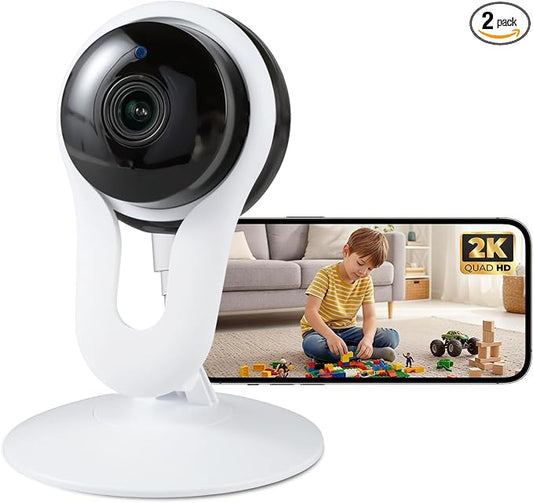 2 Pack Smart Indoor Home Camera, 2K WiFi Cameras for Pet & Family Monitoring, Motion & Sound Alerts, Night Vision, 2-Way Audio, Alexa Compatible by WOOMO