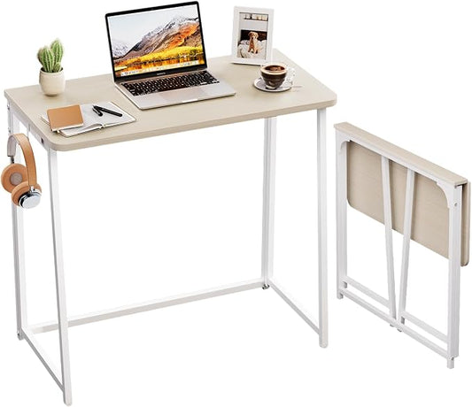 WOHOMO Folding Desk, 31.5" Foldable Computer Table for Small Spaces, Oak | Easy Assembly and Fold, Sturdy Home office desks for Study Bedroom Dorm Space Saving Writing Work Apartment by WOHOMO