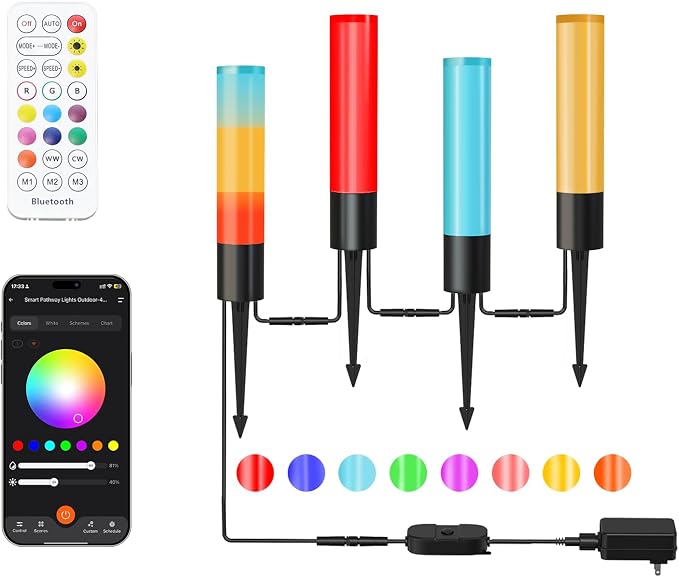 VTimes Outdoor Pathway Lights, Color Changing Walkway Lights, Waterproof Landscape Path Lights, APP/Control Box/Remote Control, Pathway Light Wired for Yard, Garage, Garden, Lawn Decor, 4 Pack by VtimesBabyMonitor