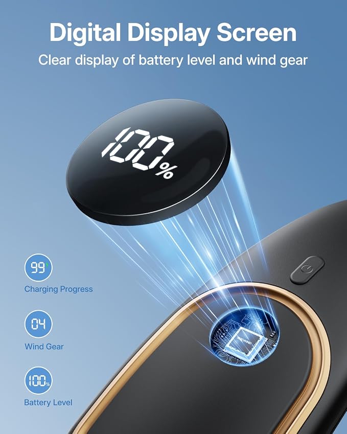 SHEWIND Portable Neck Fan - 5000mAh Rechargeable Hands-Free Wearable Fan | 4 Speeds, Bladeless & LED Display | Personal Cooling Fan for Travel, Outdoors, Camping - Black - Image 6