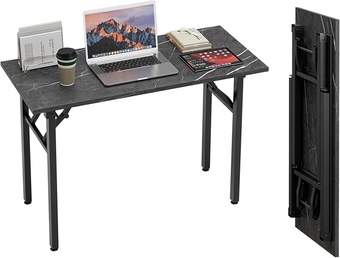 TEMI Small Computer Desk Folding Table - 43.3" Foldable Office Desk, No Assembly, Perfect for Small Spaces in Bedroom, or Apartment, Portable Mini Desk or Study Table Compact Design, Marble Greige by TEMI