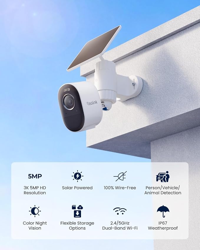 REOLINK Security Cameras Outdoor Wireless WiFi, Argus 3 Pro+Solar Panel with 5MP Color Night Vision, 2.4G/5Ghz WiFi, Non-Stop Solar Powered, Human/Vehicle Detection, Home Hub Compatible - Image 2