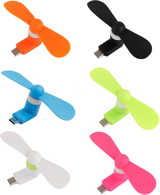 PCTC 6PCS Type C Mini Phone Fan Compatible with Samsung Galaxy S26/S25/S24 Ultra/Plus, Compatible with Apple iPhone 17/16/15 Series & More Type-C Devices by PCTC