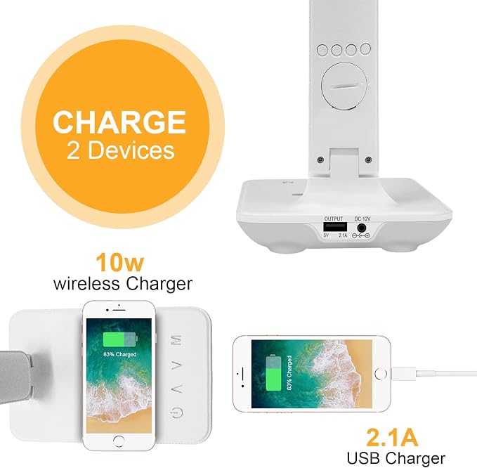 LAOPAO Desk Lamp with Wireless Charger: USB Charging Port, Table Lamp with Clock, Desk Lamps for Home Office College Dorm Room Essentials - Image 6