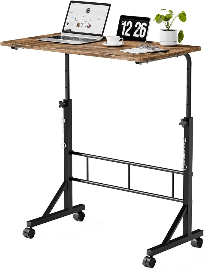 DUMOS 31.5" Walking Pad Desk, Laptop Desk, Home Office | Lockable Wheels, Adjustable Height, Portable Rolling Design, Treadmill Use, Stand Up Style, Rustic Brown by DumosLifestyle