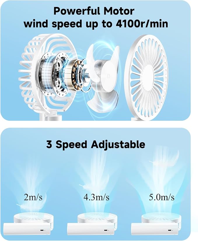 Small Handheld Portable Fan, 3 Gear Speeds, 2-in-1 180° Foldable Mini Table Fan, Personal USB Fan, Portable Travel Fan, Hand Fans Rechargeable for Travel Lash Makeup Desk Girl Women Summer Gift White - Image 2