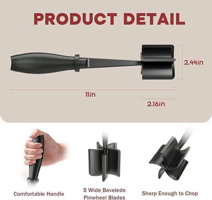 PGYARD Meat Chopper Hamburger Grinder, Kitchen Smasher for Ground Beef | Heat Resistant, 5 Nylon Blade, Burger Grinder Potato Mix Tool, Meat & Poultry Tenderizers, Dishwasher Safe, Black - Image 2