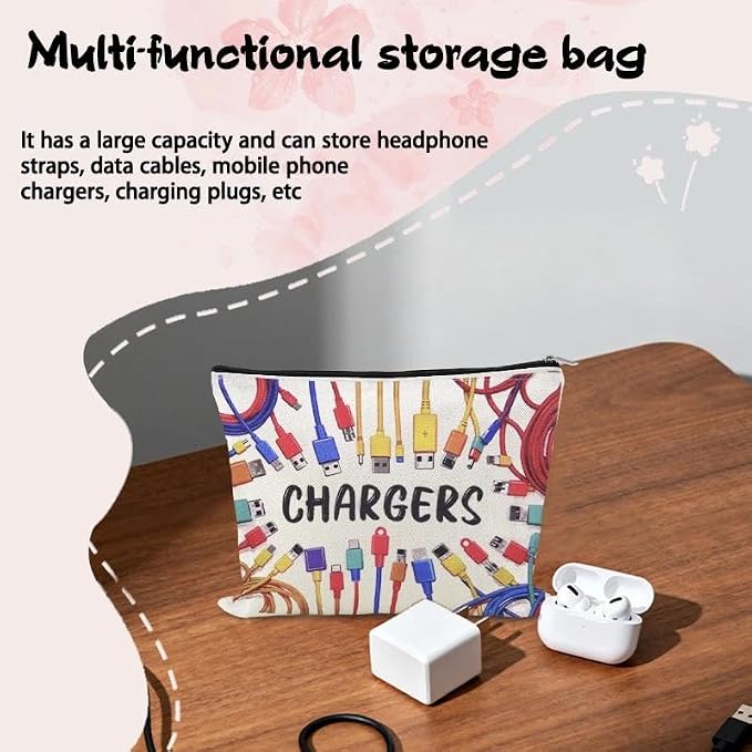 Charging Stuff Travel Bag Pouch Small Charger Cable Organizer Storage Case Ties Portable Earphone Holder Bag Charger Gift Bags Usb Cable Pouches Elastic Silicone Straps for Electronics Data Cord Wrap - Image 2