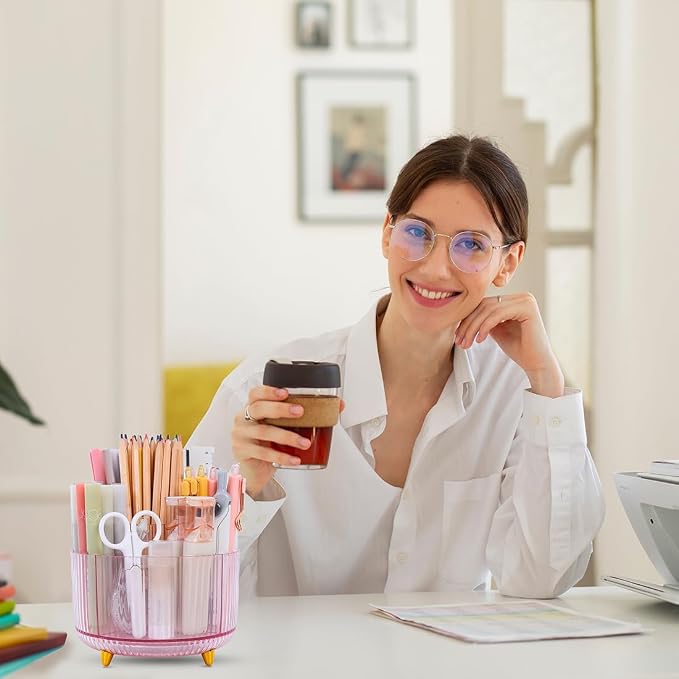 SKYDUE Rotating Pencil Pen Holder, Pen Organizer with 5 Slots - Aesthetic Desk Organizer and Accessories for School, Home, Office Supplies - Image 7